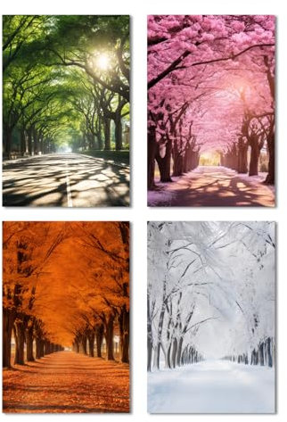 CXHOSTENT 4 Jahreszeiten Leinwand Wandbilder Frühling Sommer Herbst Winter Vier Jahreszeiten Kunstdrucke Bunte Baum Wald Landschaft Bilder Home Decor (A, 20.00 x 30.00 cms x 4PCS)