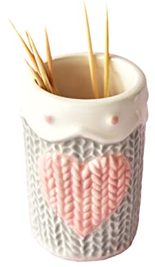 NSIBAN Caja de Palillos de Dientes de Amor Rosa, vajilla de cerámica, bajorrelieve, sin Tapa, Tarro de Almacenamiento, Caja de Palillos Bonita