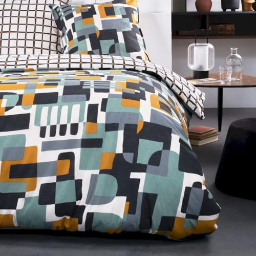 TODAY Bettwäsche für Doppelbett, geometrischer Druck, abstrakt, aus Baumwolle, Sunshine, Mehrfarbig, 220 x 240 cm
