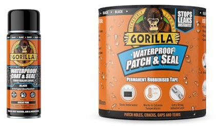 Gorilla Waterproof Black Coat & Seal Spray, 450ml – Flexible, Weatherproof Liquid Sealant & Waterproof Patch & Seal Tape Black 3m