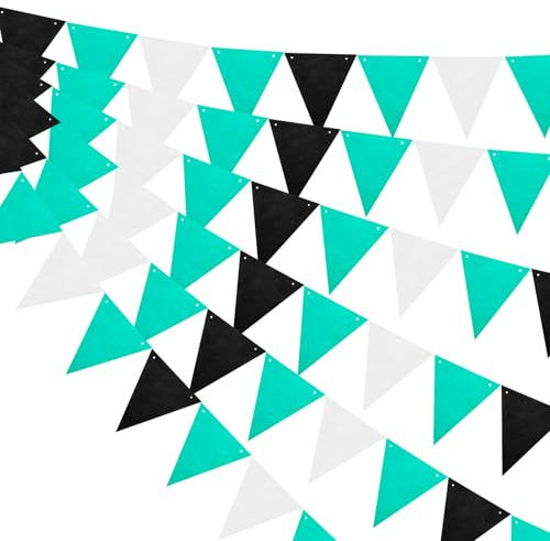 sourcing map 6 Set Pennant Banner Flag, 59 Ft Triangle Bunting Flag Birthday Party Supplies for Christmas Wedding Holiday Decoration Black White Blue