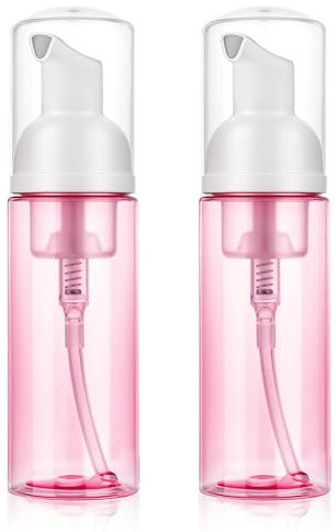 Molain 60 ml/2 oz Foam Pump Bottle Dispenser, 2Pcs Travel Clear Plastic Refillable Pump Containers for Hand Soap, Face Wash, Lash Shampoo, Skin Care (Pink)