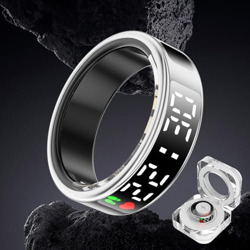 YD LIFE Smart Ring für Herren Damen - LED-Anzeige Tiktok Scroll Ring Schlaftracker Herzfrequenz SpO2 Messer Kalorie Distanz-Tracking Remote-Auslöse, Kompatibel mit iOS/Android (Silber, #8-18.2mm)