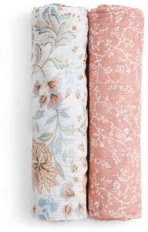 Aden + Anais Essentials Wickeldecke, seidig weich, viktorianische Blumen, 2 Stück