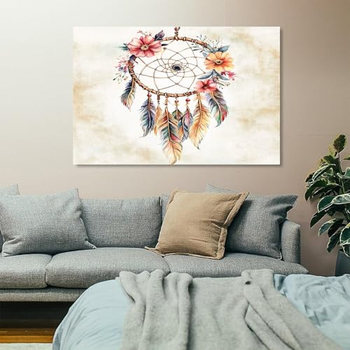 Generisch Weißer Hintergrund Großes Leinwandbilder Bilder 70x140cm Poster | Böhmischer Traumfänger Kunstdrucke Wanddekoration, Modern Bilder Wohnzimmer Leinwand Deko für Schlafzimmer, Ohne Rahmen