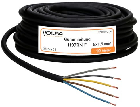 Voxura H07RN-F 5x1,5 mm² 10 Meter Gummileitung flexibel mit Schutzleiter 5G1,5 UV-resistent ölbeständig für Außenbereich Campingkabel Baustellenkabel