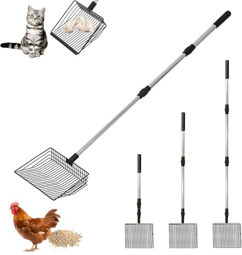 Yixinly Hühnerkotschaufel, Ausziehbare Katzenstreuschaufel Aluminiumlegierung Einstellbare Hühnerschaufel Hühnerstall Zubehör Huhn poop Scooper, Geeignet zum Reinigen von Katzen- und Hühnerkot