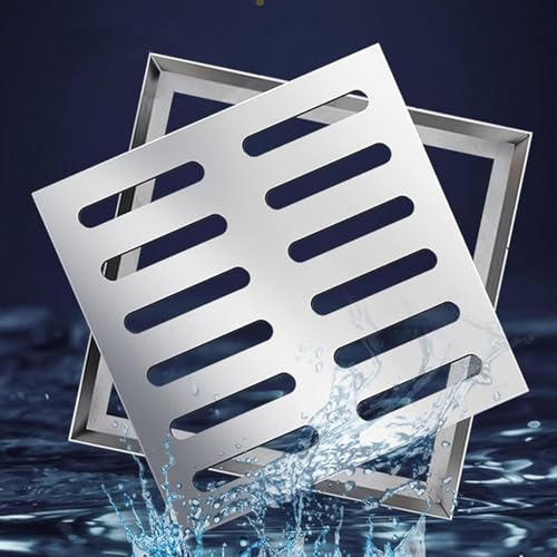 Rejillas de Drenaje Cuadradas con Base Extraíbles,Rejilla de Agua de lluvia para Exteriores,Acero Inoxidable 304,Épaisseur 3 mm (400x400x30mm)