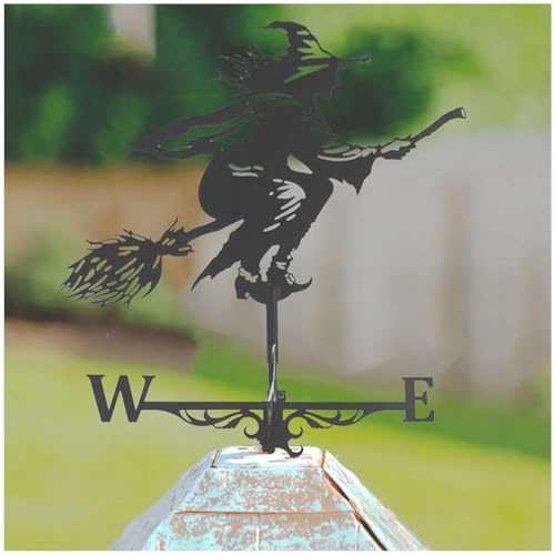 BesBet Hexe Wetterfahne, Wetterhahn Fuers Dach, Schwarze Hexe Schwarz Metall Dekoration, Hexe Wetterfahne, für Garten, Terrasse, Rasen, Terrasse, Halloween Dekoration