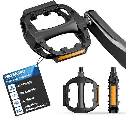 WATSABRO Fahrradpedale mit StVZO-Reflektoren, rutschfest MTB Pedale | Aluminium Körper | Kugellager | Hochzähe & schlagfeste Achse. 9/16 Zoll für MTB, Rennrad, E-Bike, Trekkingrad & Gravelbike