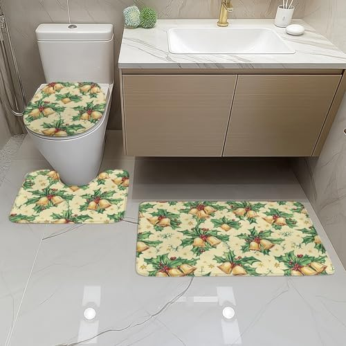 badezimmerteppich Set Gelbe Glockenblätter Badezimmermatte WC Teppich Dekoration Schnell Trocknend Badgarnitur 3 Teilig Stand WC Deckelbezug Badvorleger rutschfest Waschbar 50x80 cm