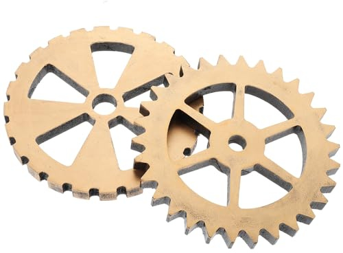 PAMINGONO Retro Zahnrad Wandornament Faserplatte 2 Stück Goldfarben Glatte Oberfläche Leicht zu Reinigen Zahnräder Deko für Wohnraum und Laden