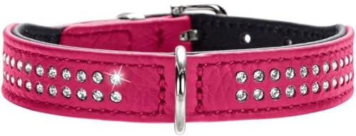 Hunter Collier de chien cuir nappa Diamant Petit - Rose/Noir - 32/24-28 cm, Medium