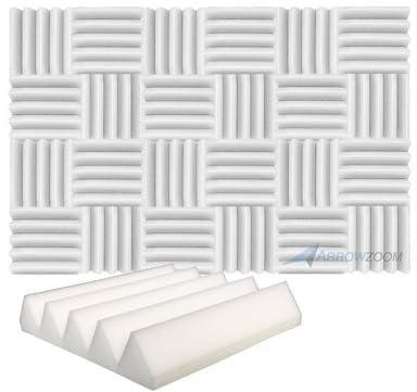 Arrowzoom 24 Panels Acustico Absorción Sonido Wedge Cuña 25x25x5cm Espuma Acústica Aislamiento Acustico Estudio de Grabación Casas Estudios Azulejos Incombustibles Insonorizados AZ1134 PERLA BLANCA