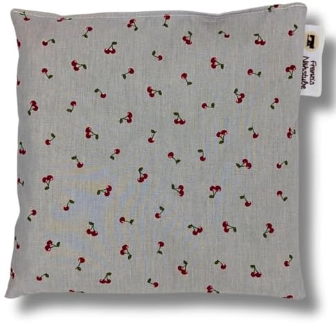 Franzis Nähstube 20x20cm Kirschkernkissen Kirsche weiss in 100% Baumwolle I Körnerkissen Kirschkern 20x20 für Mikrowelle I Wärmekissen, Kirschkernkissen, Nackenwärmekissen