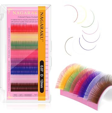 NAGARAKU Pestañas Individuales Clásico 1:1 Pestañas Postizas Pelo a Pelo Arcoíris Coloridas 8 Mixtos Del Arco Iris Extension Pestañas 16 Filas Colorful Single Individual Eyelash (0.07 D Curl 12mm)
