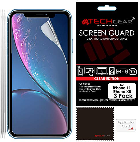 TECHGEAR [3 Pack] Screen Protectors for iPhone 11, iPhone XR 6.1 - Clear Lcd Screen Protector Guard Covers with Cleaning Cloth & Application Card