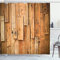ABAKUHAUS Holz Duschvorhang, Lodge Wall Planks Drucken, Stoffliches Gewebe Badezimmerdekorationsset mit Haken, 175 x 200 cm, Orange