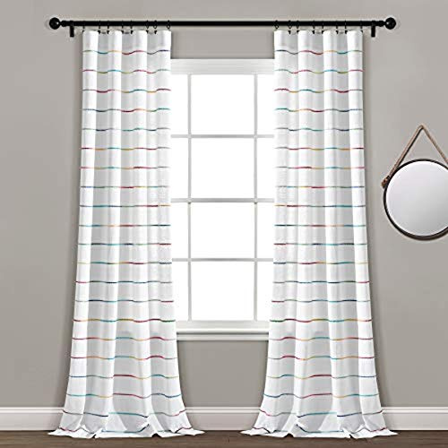 Lush Decor Ombre Stripe Yarn Dyed Cotton Window Curtain Panels, Pair, 40 W x 84 L, Rainbow - Drapes - Light Filtering Curtains for Living Room - Striped Curtains