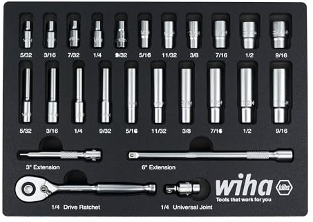 25 Piece 1/4” Drive Standard and Deep Socket Tray Set