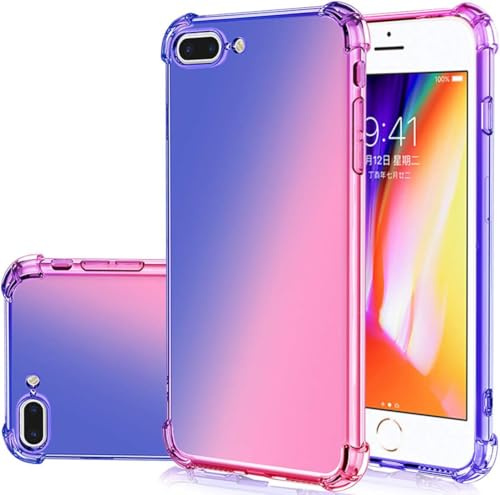 Gufuwo for iPhone 8 Plus Case, iPhone 7 Plus Case, Gradient Slim Anti Scratch Soft Clear TPU Phone Case Cover Shockproof Case for iPhone 7 Plus/8 Plus (Blue/Pink)