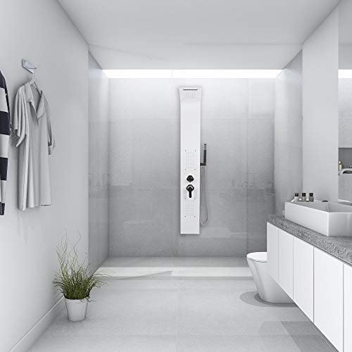 JEOBEST Colonne de Douche en Acier Inoxydable, Tour De Douche A Montage Mural, Douche Cascade et Hydromassante, Multi Function Panneau de Douche Système 38° en AcierDouchette à Main, 7 * 20 * 140cm