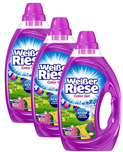 Weißer Riese Color Gel, Flüssigwaschmittel, 60 (3 x 20) Waschladungen, extra stark gegen Flecken