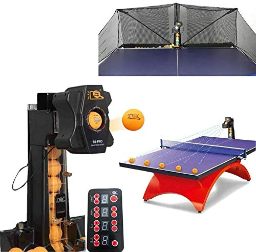 TABODD 50W Automatische Tischtennis Ballmaschine, S6-Pro Tischtennis Trainingsroboter Ping Pong Roboter 9 Spineinstellungen Automatic Launcher mit 100 Stück Tischtennisbällen und Recycling-Netzen