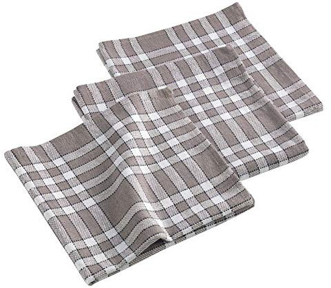 Dynamic24 3X Landhaus Stoffservietten Baumwolle 45x45 Taupe kariert Stoff Tisch Servietten