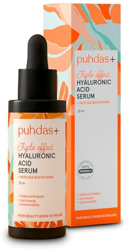 puhdas+ Hyaluron Serum Gesicht mit 3-fach Hyaluronsäure & Sanddorn | Feuchtigkeitsserum für strahlende Haut | 30 ml | Hergestellt in Finnland