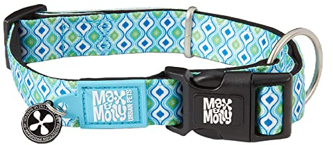 Max & Molly Retro-Hundehalsband mit Sicherheits-QR-Code, weich, verstellbar und wasserdicht, niedliches adrettes Design für Mädchen und Jungen, Hunde und Welpen, Größe M, Blau