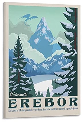 KKMM The Hobbit Erebor – Smaug Dragon LOTR Retro Reise Poster Leinwand Kunst Bild Druck Modern Familie Schlafzimmer Dekor Poster 08x12inch (20x30cm)
