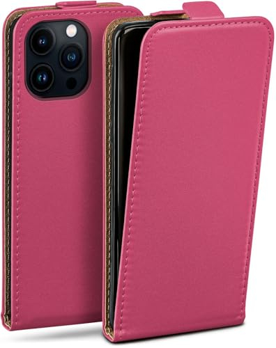 moex Flip Case für iPhone 13 Pro Hülle klappbar mit 360 Grad Schutz, Handyhülle mit Displayschutz, PU Leder Handytasche Lederhülle, Flip Case Cover Klapphülle, Pink