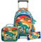 Rucksack Mädchen Schulranzen Trolley Schulrucksack Mädchen Teenager 3PCS Kinder Schultrolley Geeignet für Schule und Reise Essensbeutel und Federmäppchen Grüner Dinosaurier-Trolley-Rucksack für Jungen