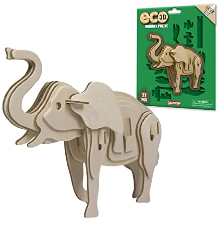 Eco 3D Holzpuzzle - Elefant von Deluxebase. Kreatives pädagogisches 3D-Skulpturenpuzzle aus Holz für Kinder -recyceltes nachhaltiges Holz