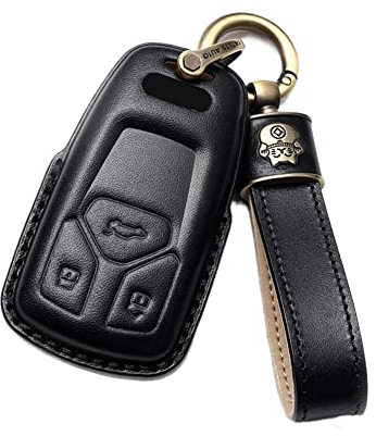 ontto Autoschlüssel Hülle Schlüsselhülle Cover Passt für Audi A4 B9 Allroad A4L A5 F5 RS5 A7 C8 Q5 Q7 S4 S5 SQ5 TT 2017-2020 Fernbedienung Schlüsselanhänger Leder Schutzhülle Schlüsseletui-Schwarz