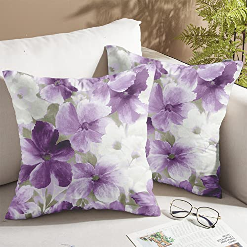 Set di 2 federe decorative per cuscini con fiori ad acquerello, per divano, camera da letto, soggiorno, lilla, 45,7 x 45,7 cm