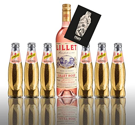 Lillet Rose White Peach Set Aperitif 0,75l (17% VOL) + 6x White Peach 0,2L inkl. Pfand MEHRWEG Sommerdrink Aperitif Lillet White Peach Drink- [Enthält Sulfite]