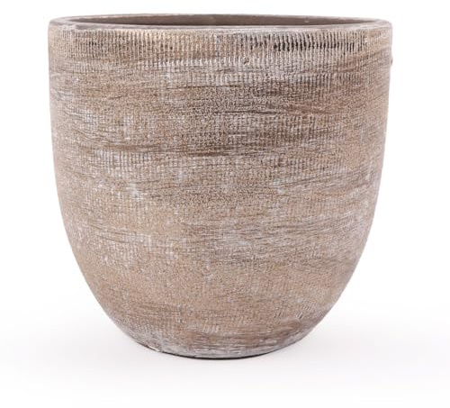 INNA-Glas Keramik Pflanztopf KAMUNI, grau-grün, 17 cm, Ø 19 cm | längsstreifen - Übertopf