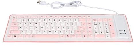 Zunate Teclado de Silicona Plegable Teclado Flexible Teclado Enrollable, 103 Teclas Impermeable a Prueba de Polvo USB con Cable Silencioso Teclado Táctil Suave para PC Notebook Laptop(Blanco)