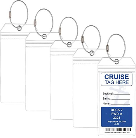 5 Stück Kofferanhänger Kreuzfahrt, Koffer-Etikett, Kreuzfahrt, Reisezubehör, Transparent, Wasserdicht, PVC-Tasche mit Reißverschluss und Stahlschlaufen, Gepäckanhänger für Kreuzfahrtschiffe