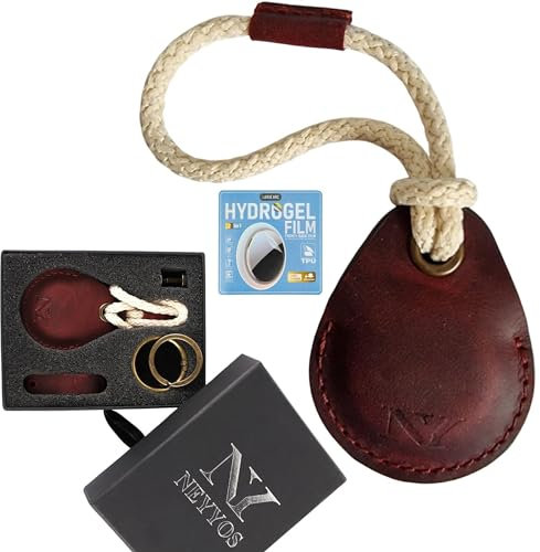 NEYYOS® - Airtag Anhänger aus Leder, Air Tag Keyring Abdeckung, Hülle Tragbar & Schlüsselanhänger, Schutzhülle Kompatibel Airtags, Keychain Halter Case, Echtleder Locator Schlusselring (Rot)