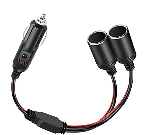 Ladrón Mechero Coche 12V/24V, Adaptador Duplicador de 1 a 2 Tomas con Cable de Extensión, Enchufe Macho a Doble Hembra para Vehículos, Camión, Barco, Fusible de Seguridad Integrado