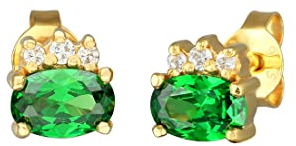 Elli Ohrringe Damen Ohrstecker Klassisch mit Zirkonia Kristallen Grün in 925 Sterling Silber vergoldet