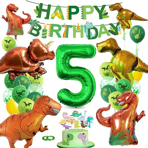 XXL Dino Geburtstag Deko 5 Jahre,Bluelves Dinosaurier Geburtstagsdeko Jungen 5 Jahre,Grüner Luftballons Dino,Dschungel Folienballon Zahlenballon 5 für Dinosaurier Party Kindergeburtstag