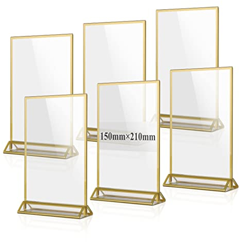 efuturetime 6PCS Presentoir de Table en Acrylique A5, Porte Affiche Doré, Cadre Photo Double Face Transparent pour Menu, Photo, Marriage, Publicité, Réception