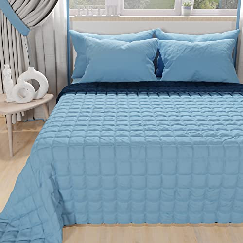 PETTI Artigiani Italiani - Trapuntino Matrimoniale, Copriletto Matrimoniale, Trapuntino Double Face, Trapunta Primaverile, Celeste Blu Notte, 100% Made in Italy