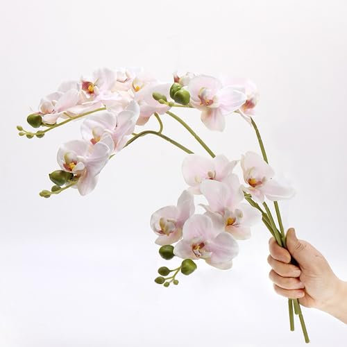 CLoxks 4 steli di orchidee artificiali, realistici al tatto, in lattice, 45 cm, rami di orchidee finte con 5 fiori grandi per vaso, festa di nozze, decorazione per casa, giardino, rosa chiaro