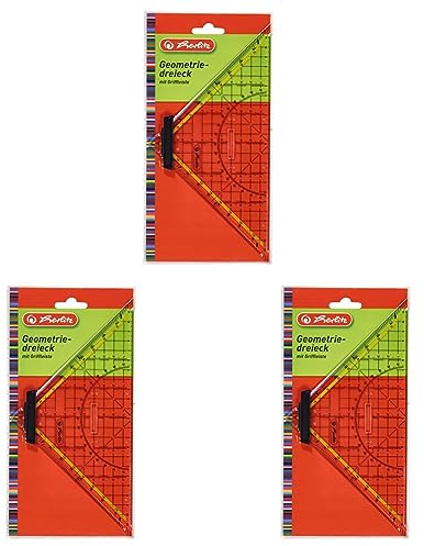 Herlitz Geometrie-Dreieck groß mit Griff, 1 Stück in Klarsichtpackung (Packung mit 3)