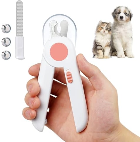 Adiwo Dog Cat Pet Nail Clippers, Dog Nail Clippers and Trimmers with Safety Shield and LED Lights, Pet Toenail Clippers for Large, Medium and Small Pets, With Hidden Nail File (Pink)
